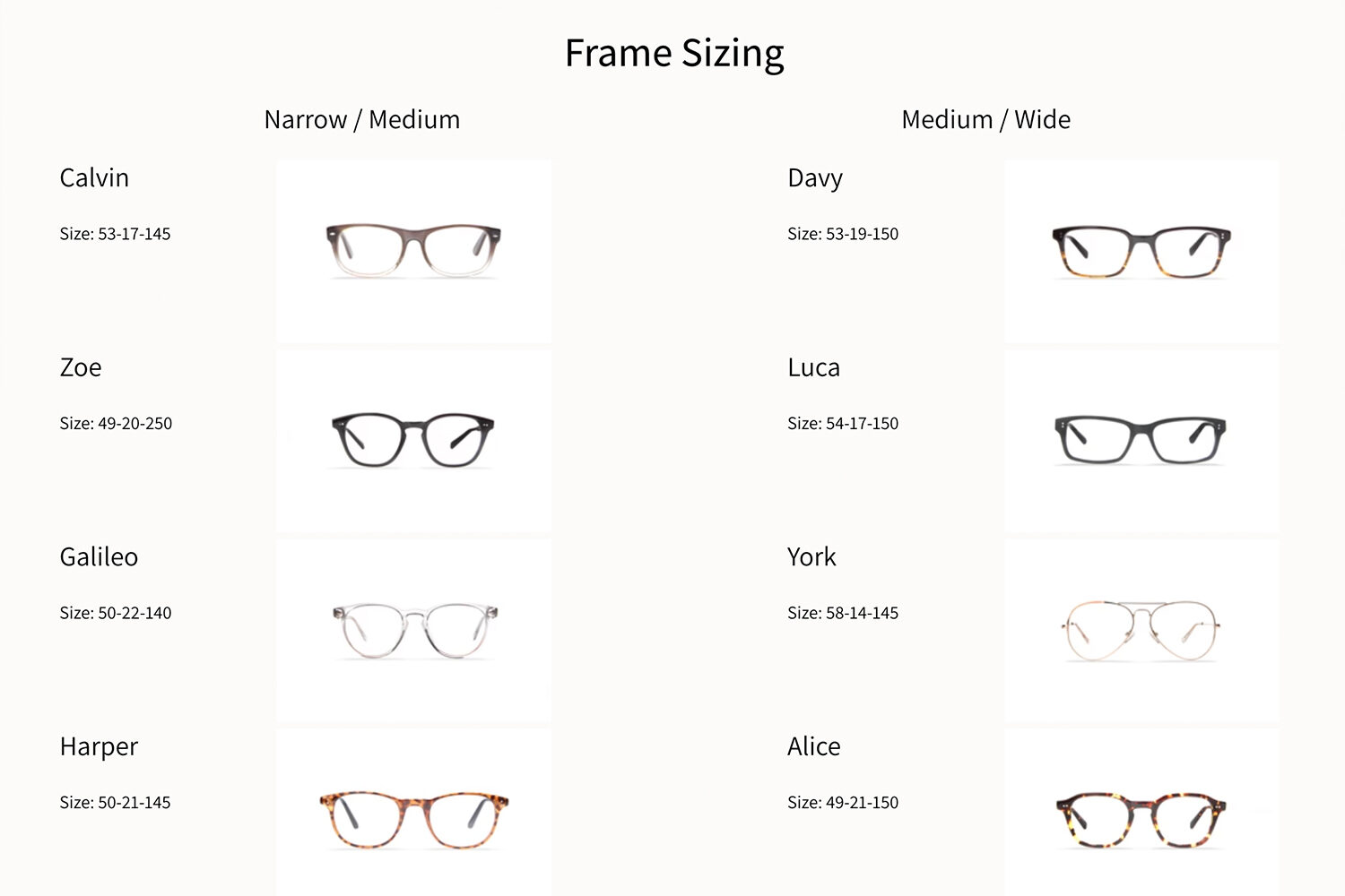 BrandKind Blue Free Optical Frame Chart